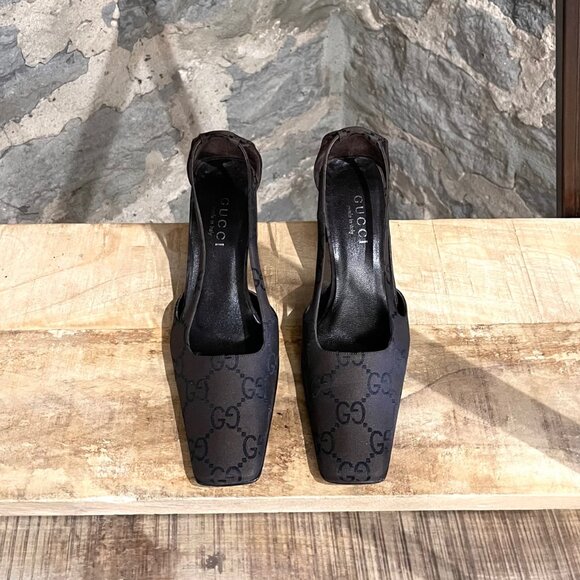 Gucci Vintage Dark Brown Canvas GG Square Toe Pumps - Picture 2 of 11